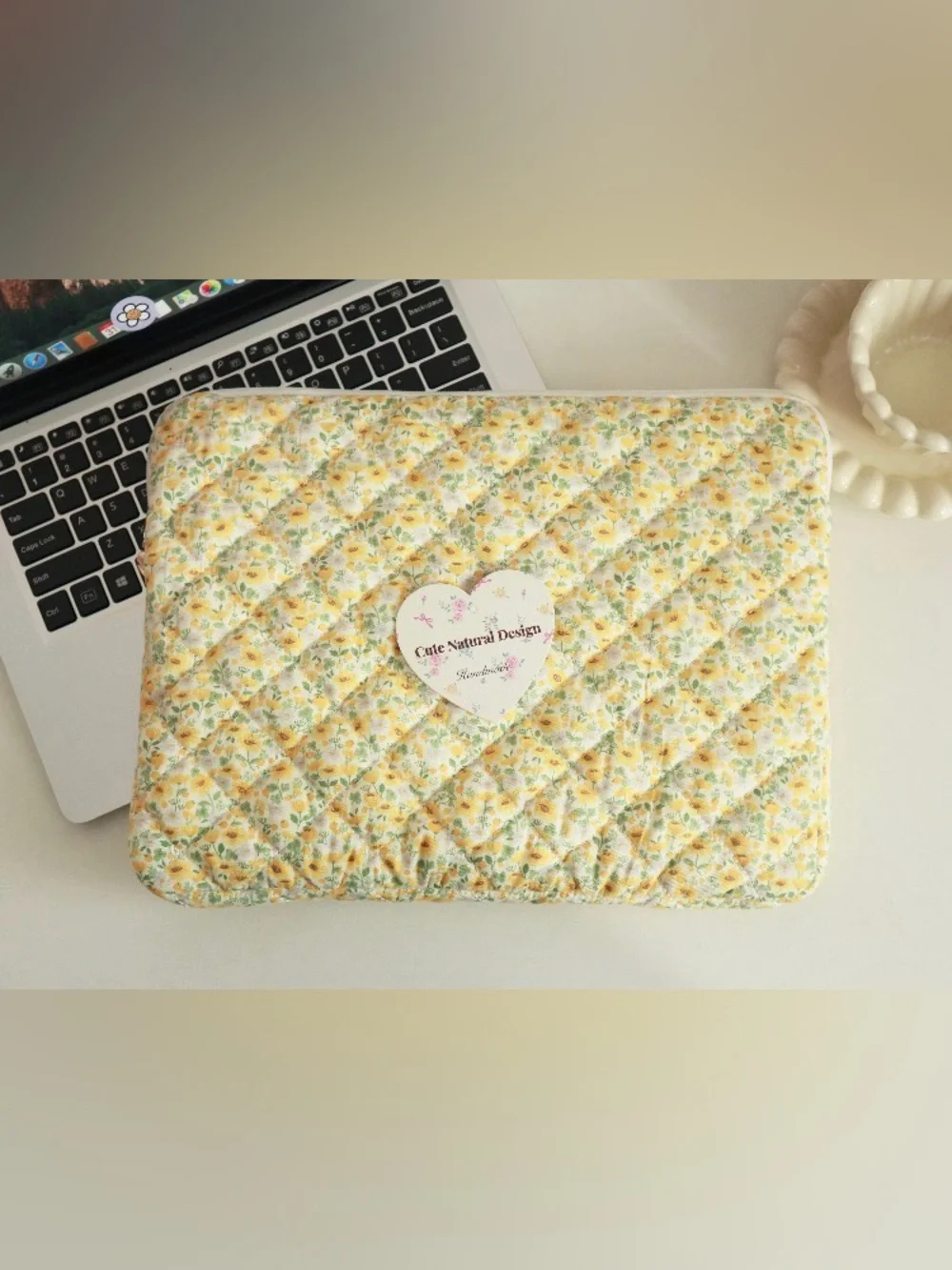 Yellow Floral Quilted Laptop Sleeve
